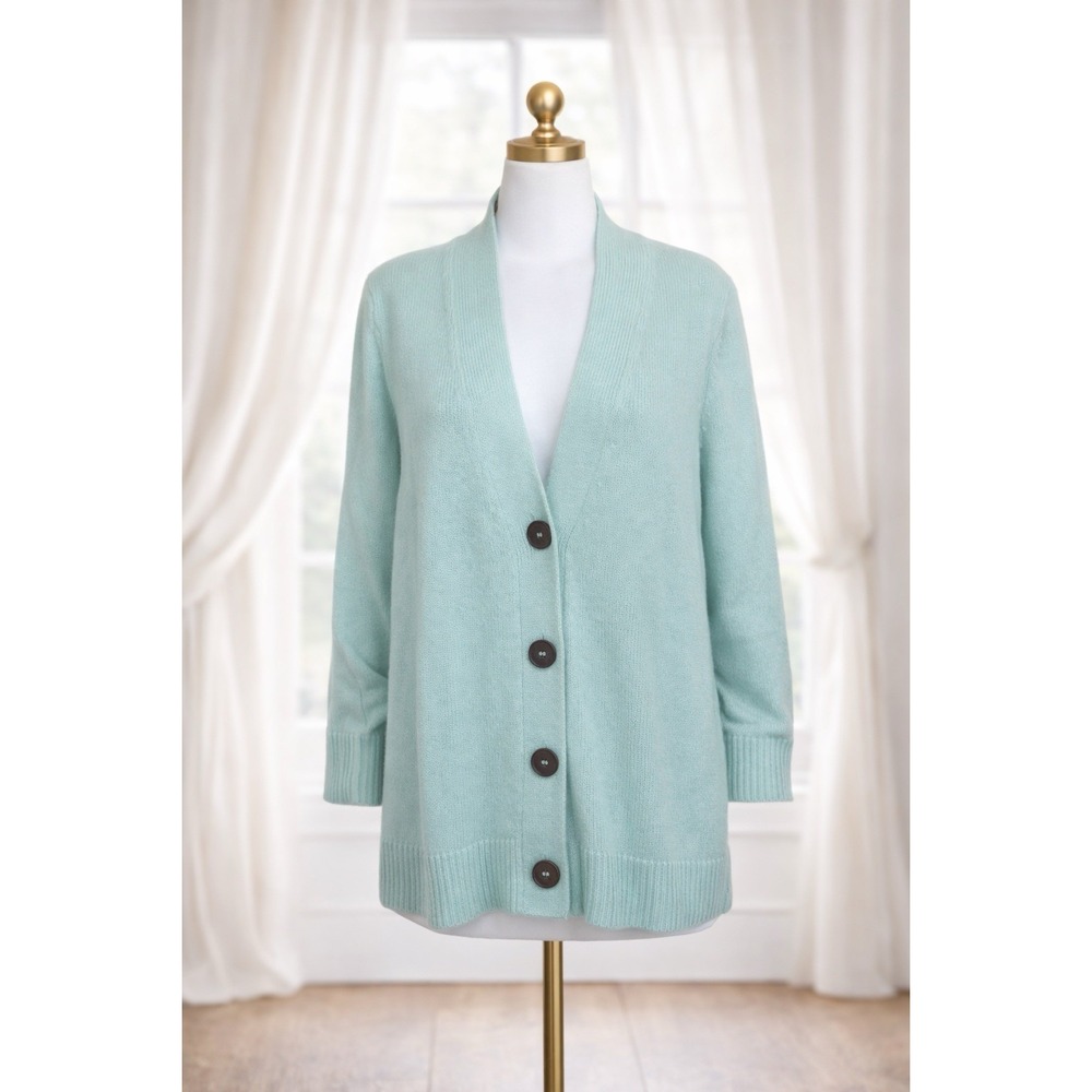 J. Jill Cardigan Green Knit Cotton Blend Button Front Lightweight Size Small
